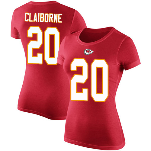 Women Football Kansas City Chiefs #20 Claiborne Morris Red Rush Pride Name and Number T-Shirt